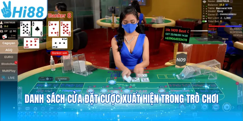 Danh sách cửa đặt cược xuất hiện trong trò chơi